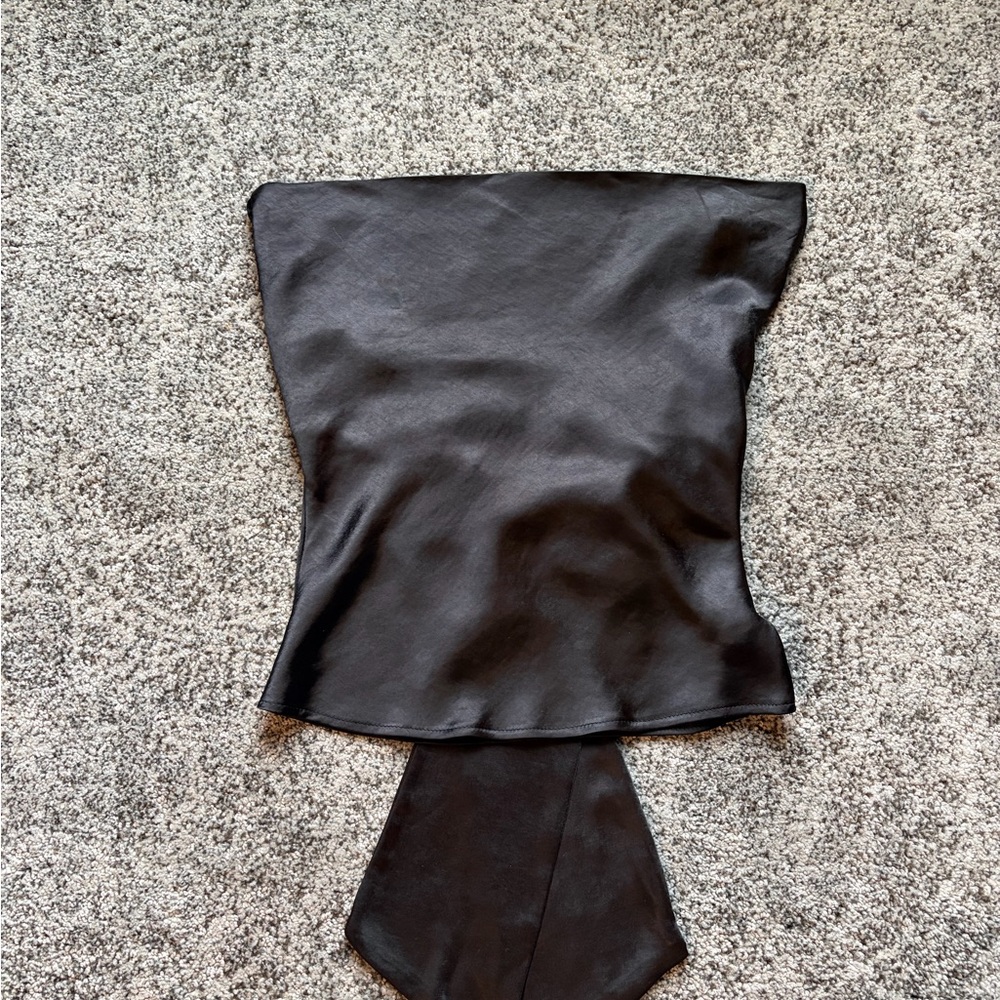 Lulu's Black Strapless Corset Top with Dramatic Back Tie Closure